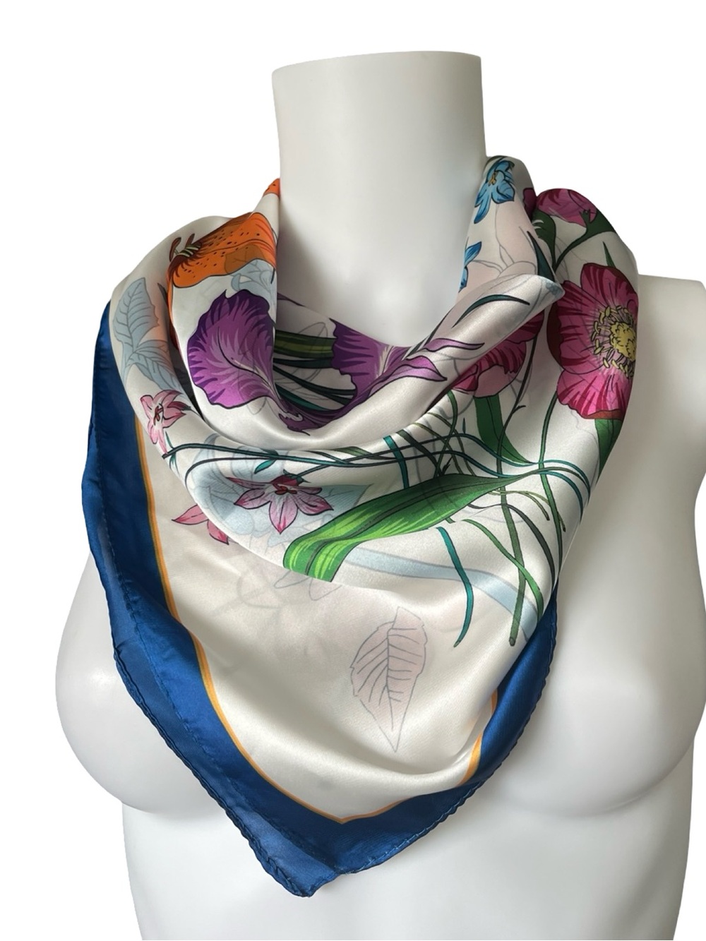 Large Square Floral Scarf Sheer Satin Lily Orchid Lightweight